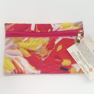 Cartuchera plana 2113 cierre fucsia - Flores rojas y amarillo