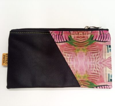 Cartuchera cuero sint&eacute;tico - Negro - Estampado rosado